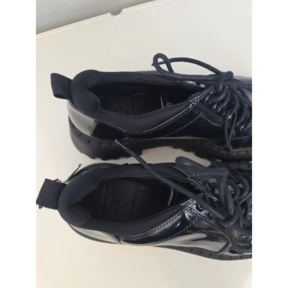 NOT FOR SALE ZARA Loafer Oxford Platform Wedge Blucher NWT Black Patent Size 9 - Picture 8 of 10
